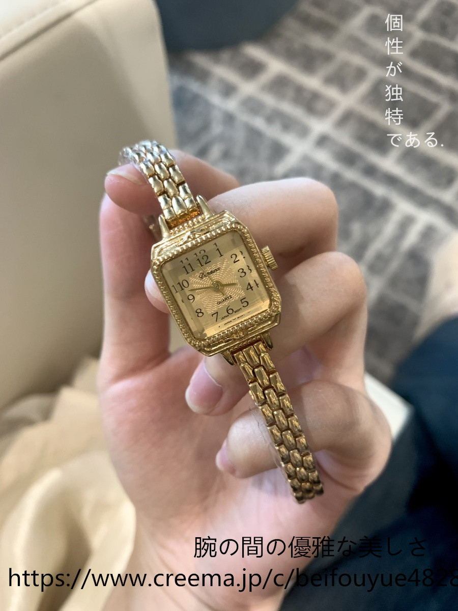 【週末お値下げ】ゴールド角型ダイヤモンド装飾時計　約1ct 週末お値下げ】ゴールド角型ダイヤモンド装飾時計 約1ct 週末お値下げ