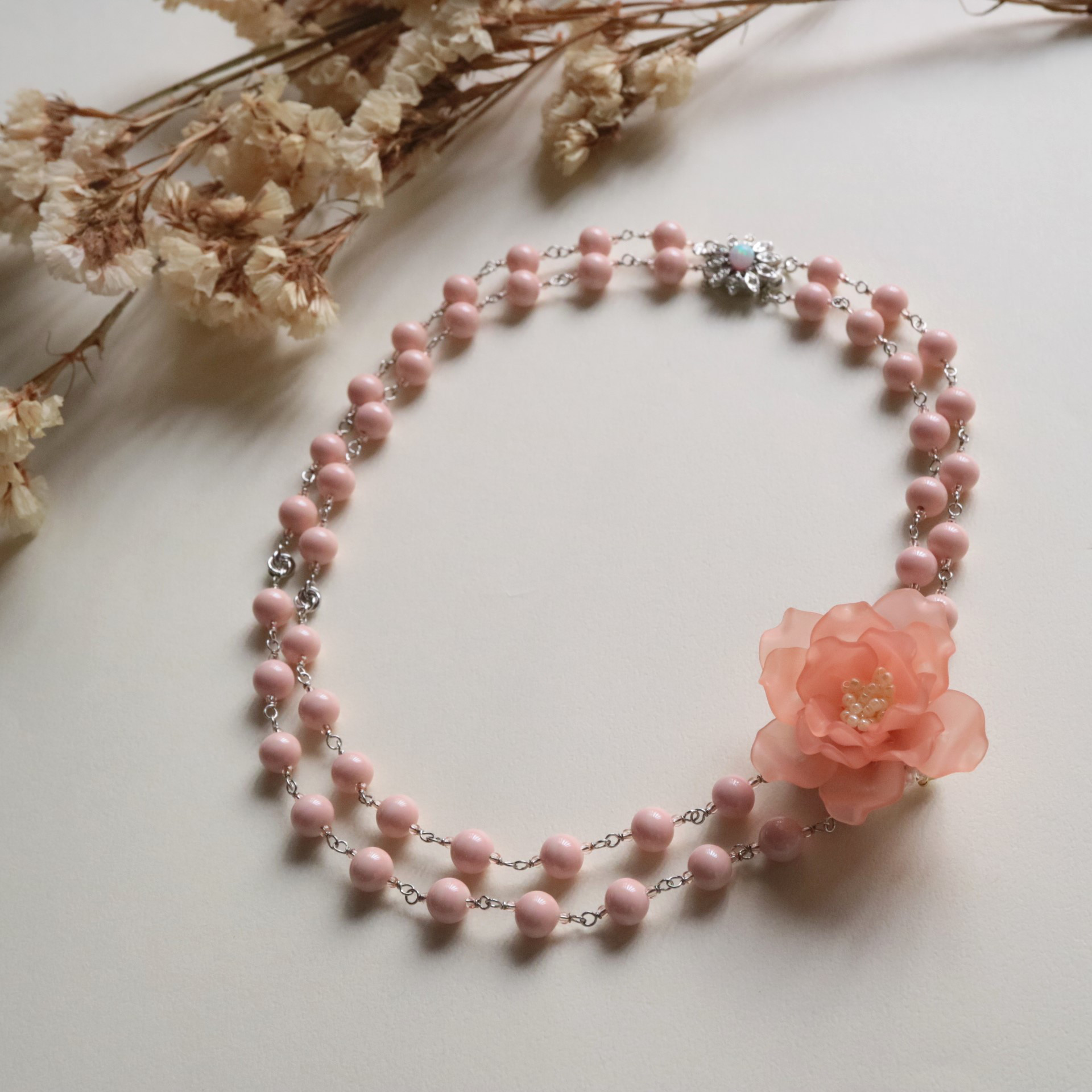 オレンジのバラのブローチとネックレスのデミパリュール（カトリーヌ・ドヌーヴ）＊ 2連 2way エレガント 上品 セット