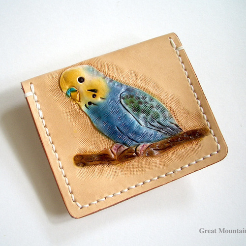 いぬいぬ ！HERMES グレー レザー コインケース セキセイインコ オパーリン レインボー インコ 革 コインケース
