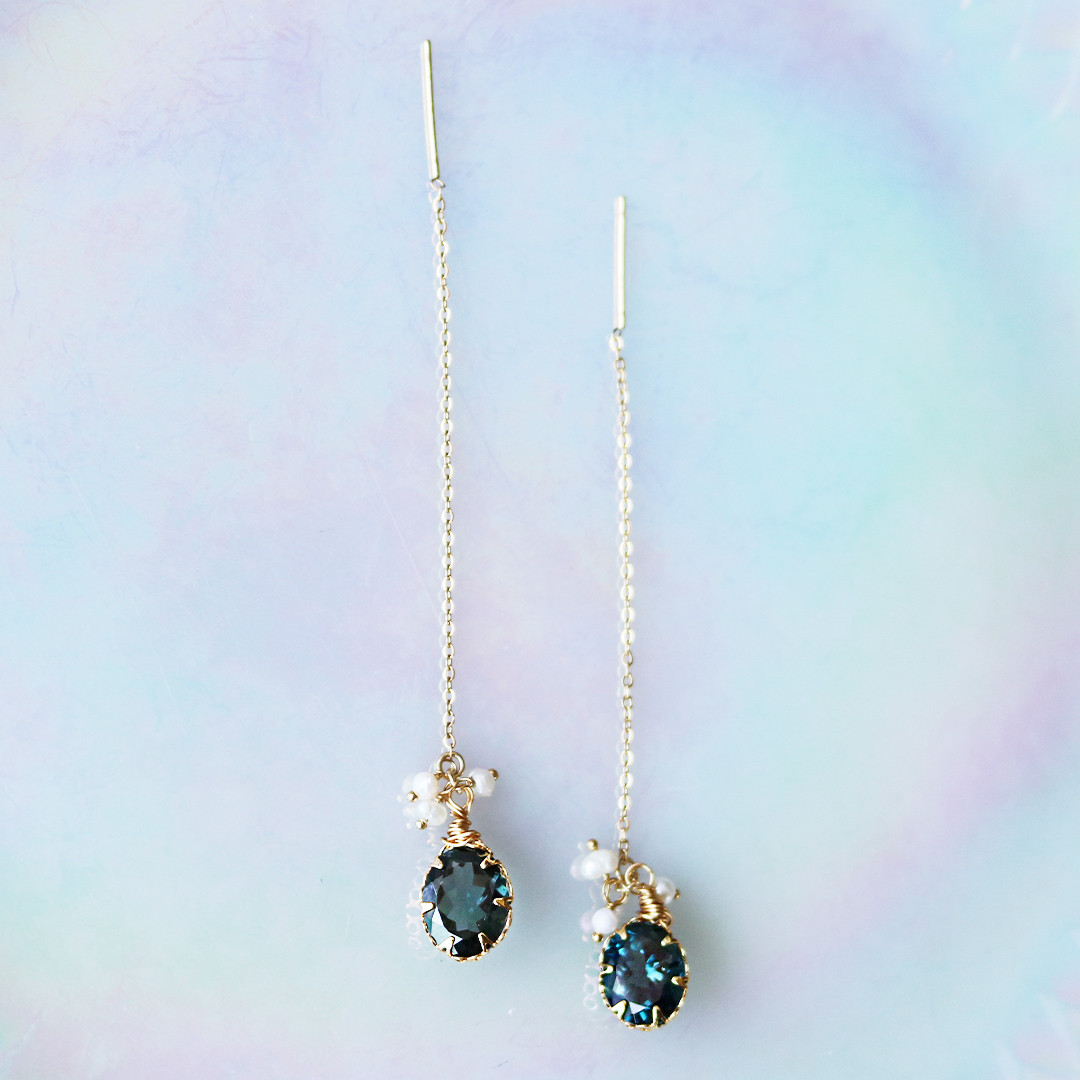 【王妃という名のジュエリー】Regina・ピアス（大粒ロンドンブルートパーズ約11×8.5mm）金属アレルギー対応