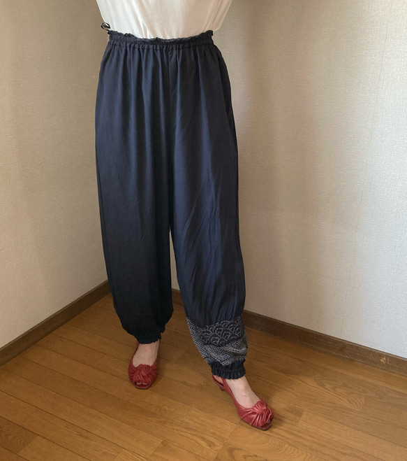 着物リメイク 兵児帯 パンツ 軽い 絹 ロングパンツ り・くろあ