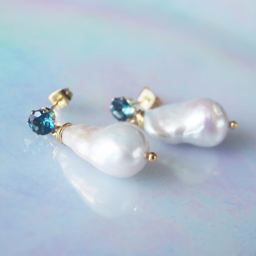 18金　オイスター　バロック　パール　ピアス オイスターパール(バロックパール)フープ ピアス/イヤリング