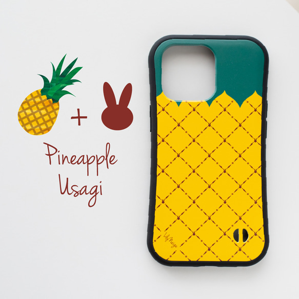 パイナップル と ウサギ柄 スマホケース　夏　パイン　パインアップル 1枚目の画像
