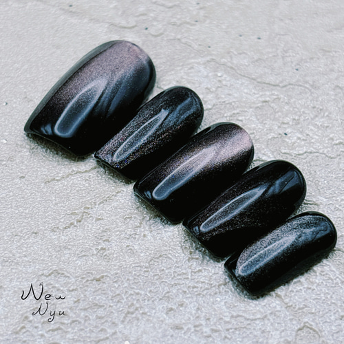 ネイルチップ 黒 ちゅるん カッコイイ オーダーネイル シンプル 大人