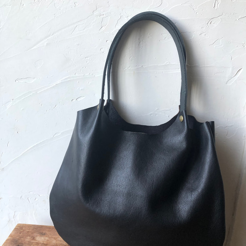 日本製 くたくた本革トートバッグL：しっとりもちもちレザー 黒 トート