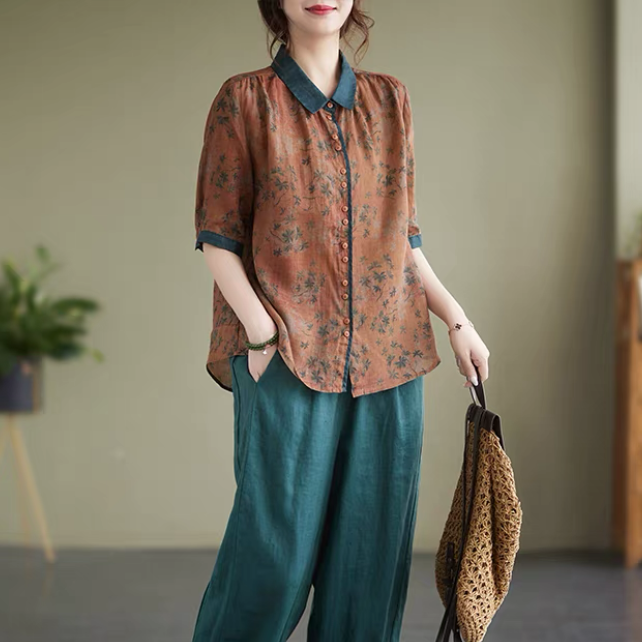 綿麻トップス、トップス、シャツ、レディース、夏