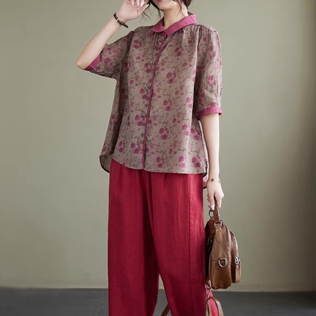 綿麻トップス、トップス、シャツ、レディース、夏