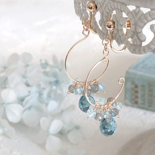 けぷちゃむ◆オパライズドウッド×ロンドンブルートパーズピアス✧14kgf cui-cui / キュイキュイ / ジュエリー＆アクセサリー / ロンドン