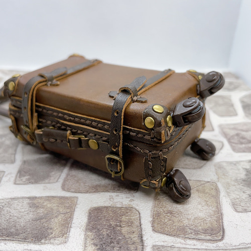 高品質レザー　本革　ブラウンキャリーケース 受注製作】本革1/6ドールサイズクラッシックキャリーケース