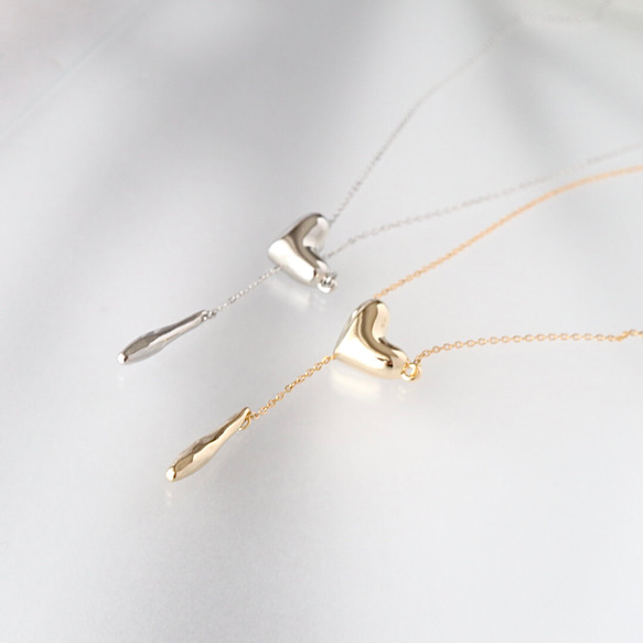 当店人気No.1♡ハートのY字ネックレス【選べる金具】 サージカルステンレス 14kgf シルバー925 アレルギー対応 13枚目の画像