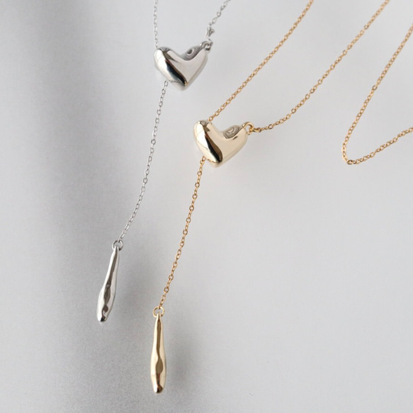 当店人気No.1♡ハートのY字ネックレス【選べる金具】 サージカルステンレス 14kgf シルバー925 アレルギー対応 10枚目の画像