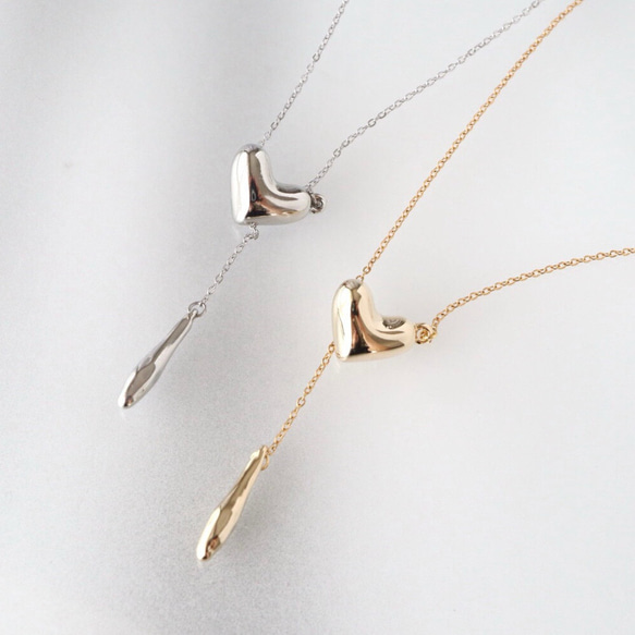 当店人気No.1♡ハートのY字ネックレス【選べる金具】 サージカルステンレス 14kgf シルバー925 アレルギー対応 2枚目の画像