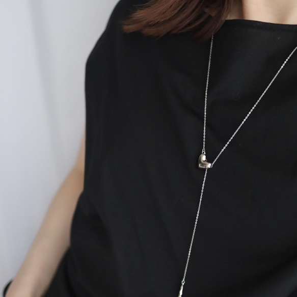 当店人気No.1♡ハートのY字ネックレス【選べる金具】 サージカルステンレス 14kgf シルバー925 アレルギー対応 6枚目の画像