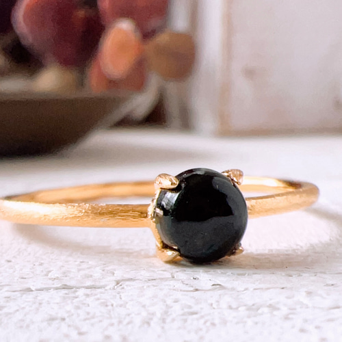 天然石ブラックオニキスsilver925製18kgpリング】 4mm 5-15号 ゴールド