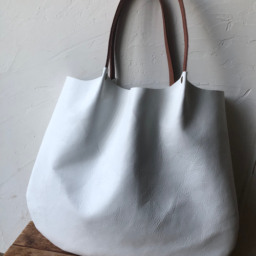 特大！本革トートバッグ3L :限定ホワイト シンプルナチュラル♪ トート  