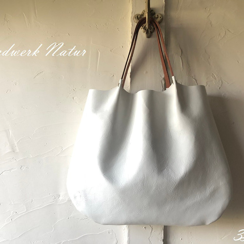特大！本革トートバッグ3L :限定ホワイト シンプルナチュラル♪ トート  