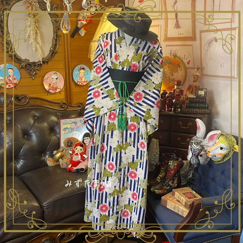 和洋折衷 浴衣 リメイク ロング丈 ワンピース ドレス 帯サッシュ