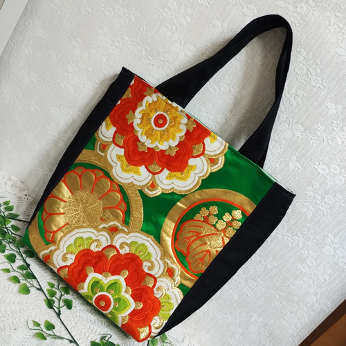 正絹帯リメイクバッグ ショルダーバッグ （トートバッグ 着物リメイク  