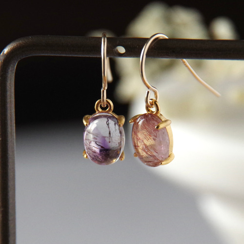 14kgf ゲーサイトインクォーツ チャーム ピアス イヤリング