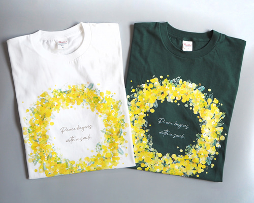 名入れ】ミモザリースTシャツ／キッズサイズから大人サイズまで 90