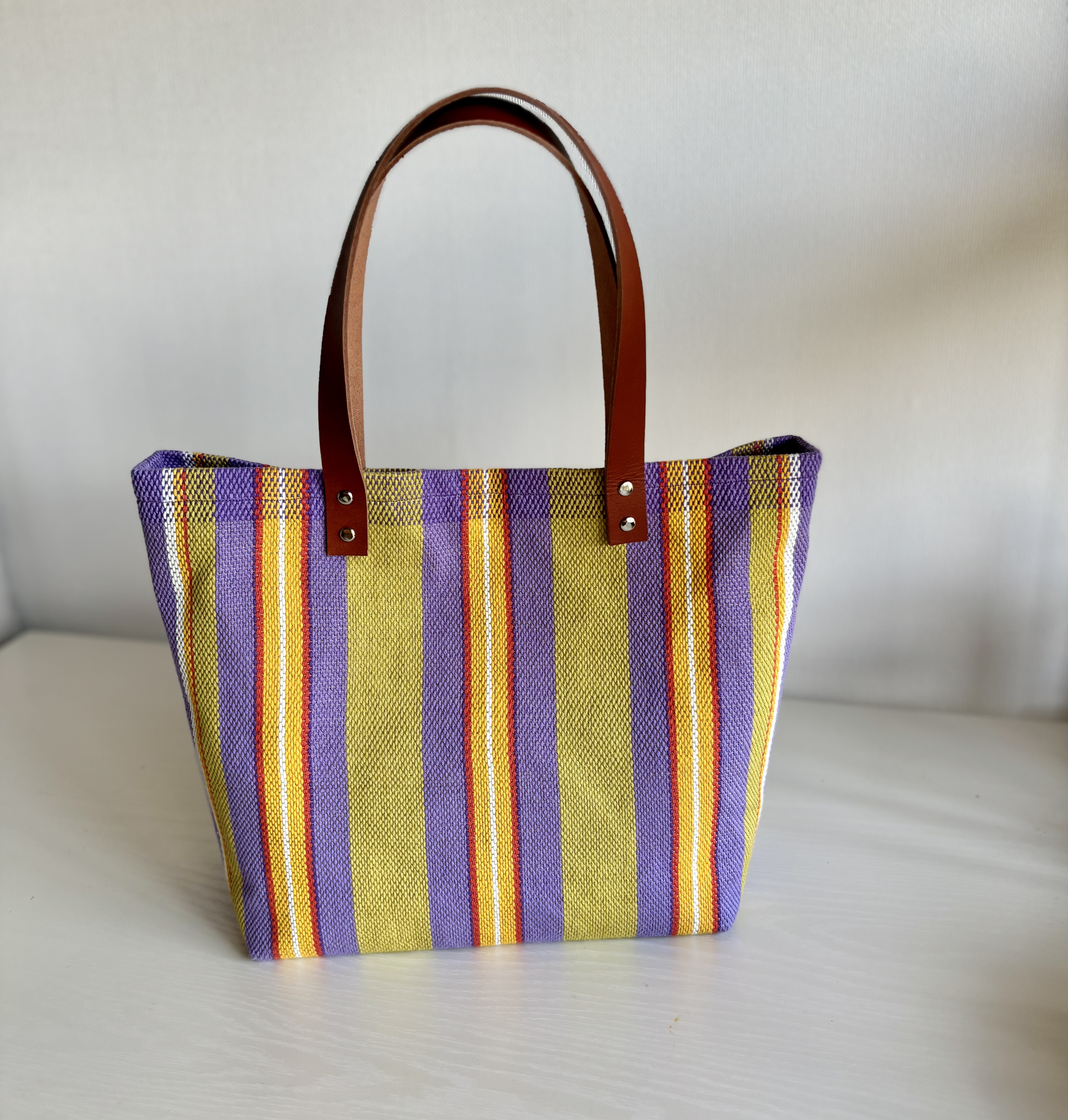 トートバッグ(手織り)/おでかけバッグ（黄色・薄紫）