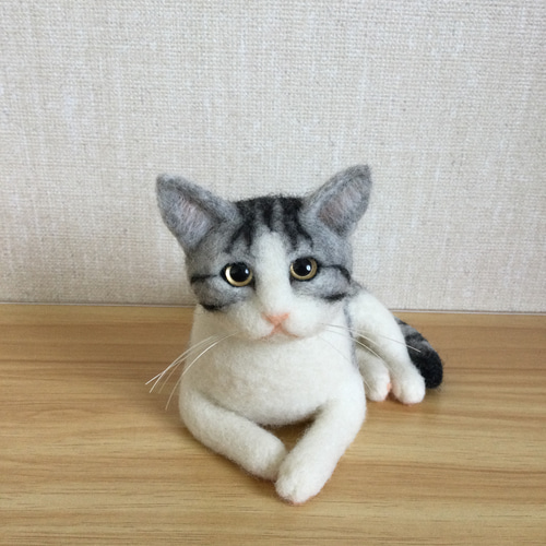 女の子向けプレゼント集結 羊毛フェルト 猫 サバ白 羊毛フェルト masapan 通販 18049385 羊毛フェルト