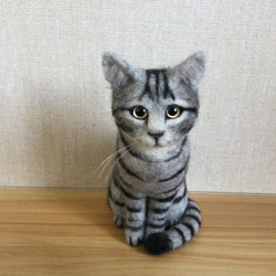 羊毛フェルト　ダラダラ招き猫にゃんこ　サバトラ猫ちゃん　猫 0_1fdc01104e5d2d8838dfb98f8d19