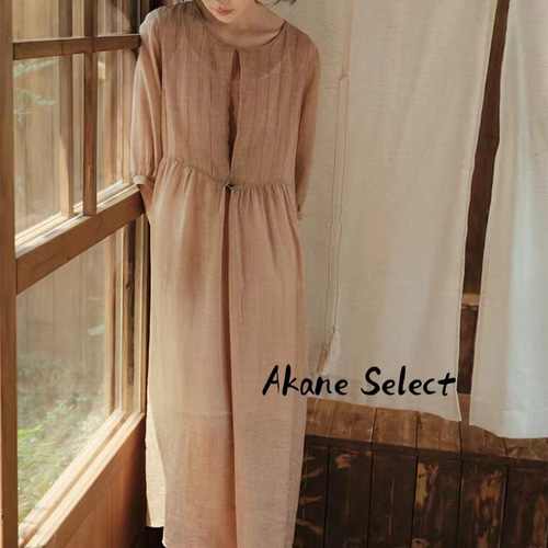美品★nest Robe★麻100% オーバーサイズ 7分袖ワンピース ブラウン 美品☆nest Robe☆麻100% オーバーサイズ 7分袖ワンピース