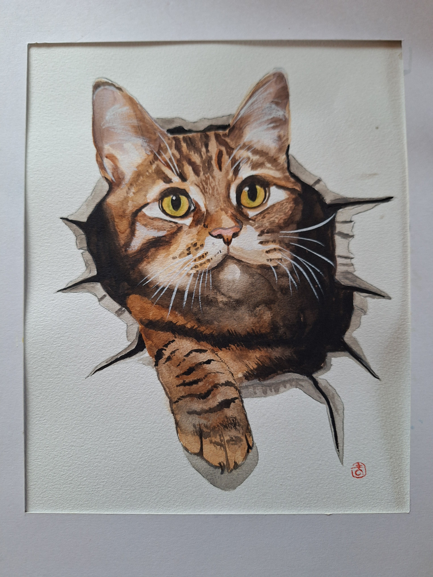水彩画 覗く猫 絵画 makochin 通販｜Creema(クリーマ) 18049497