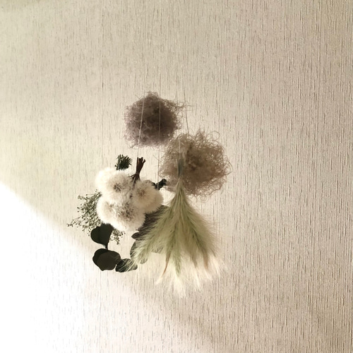 特価】スモークツリー ふわふわ フラワー モビール 7本 ＊ ホワイト