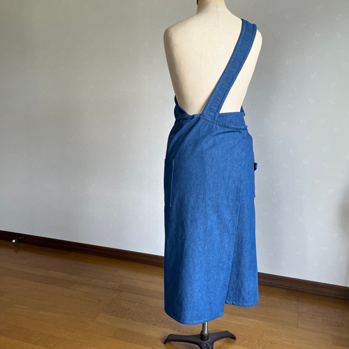 デニムのワンショルダーエプロン (ブルー) エプロン Sewingroom Reico