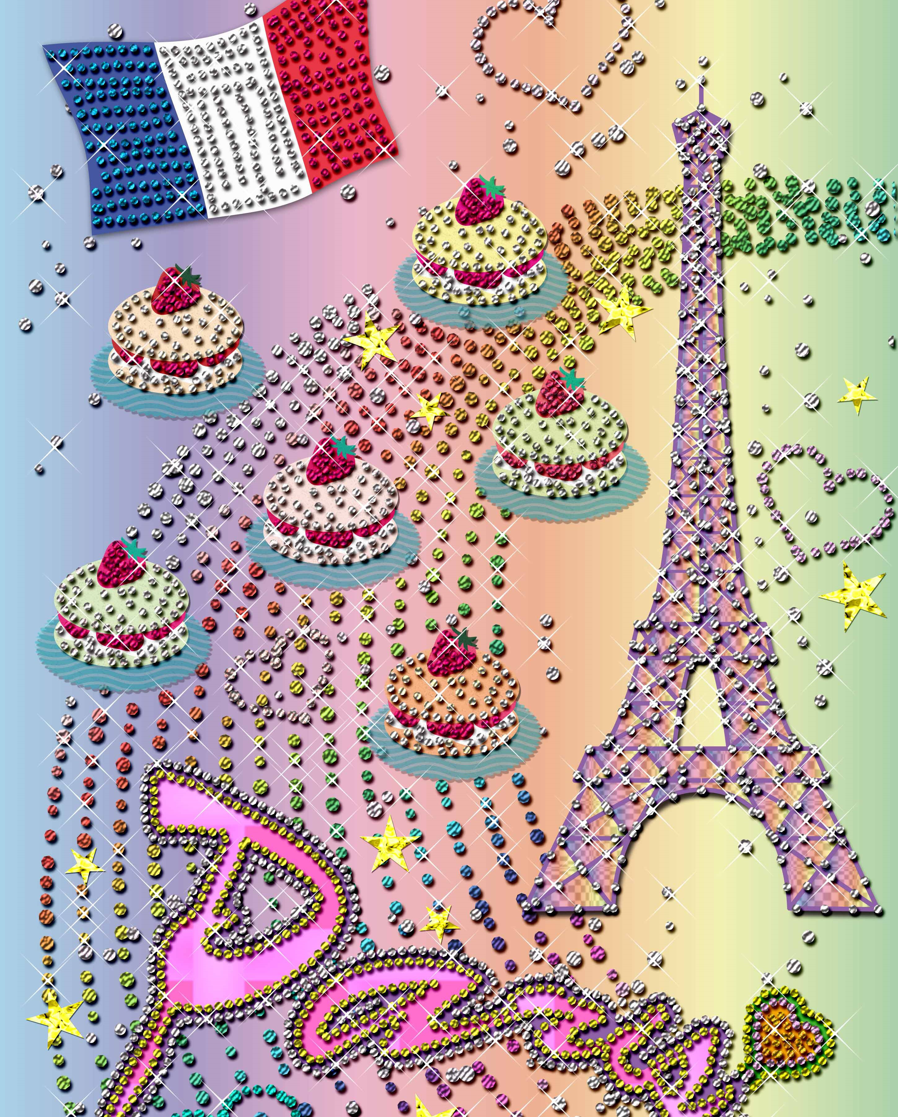 エッフェル塔と赤いクラシックカー【未開封品】 キラキラ✧*。アート 水晶絵