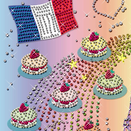 額縁付「きらきらパリ～エッフェル塔とマカロン」インテリアイラスト