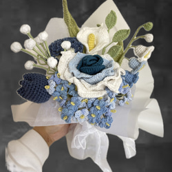 最終値下げ　枯れない花束ブランケット　白バラ　一点物 毛布 花束ブランケット かぎ針編み ブーケブランケット 枯れない花