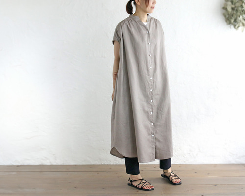 着丈108cm》リネン 2wayフレンチスリーブギャザーワンピース