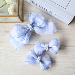オーガンジーフラワーリボン スカイブルー ヘアゴム キッズ ゆめかわ