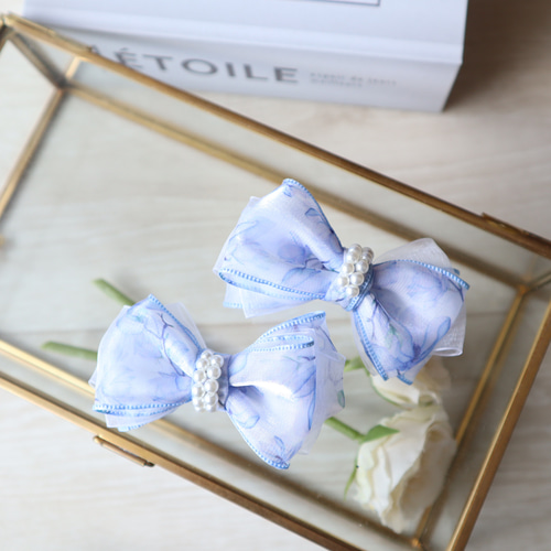 オーガンジーフラワーリボン スカイブルー ヘアゴム キッズ ゆめ