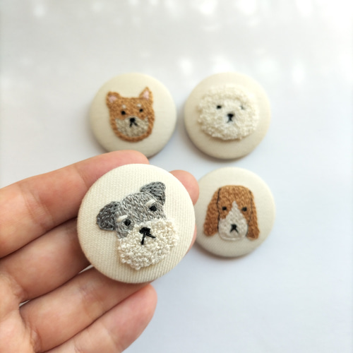 犬ブローチ 犬ヘアゴム 刺繍 犬モチーフ 柴犬 ビションフリーゼ