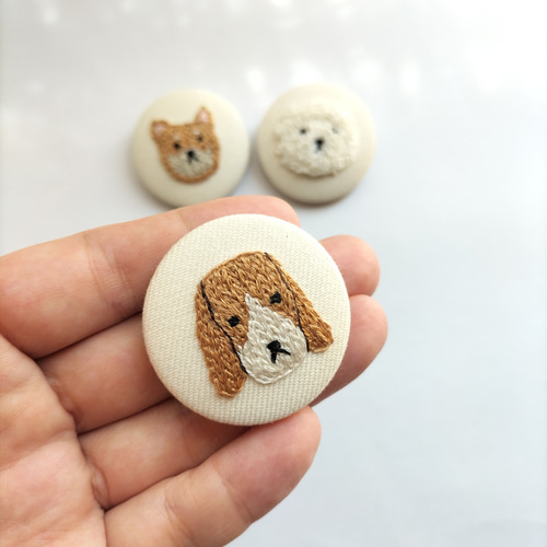 犬ブローチ 犬ヘアゴム 刺繍 犬モチーフ 柴犬 ビションフリーゼ
