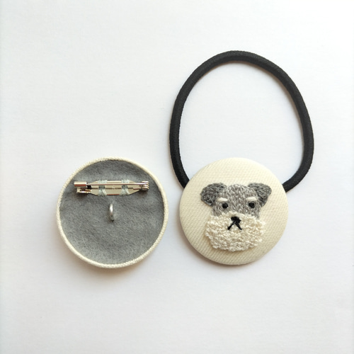 犬ブローチ 犬ヘアゴム 刺繍 犬モチーフ 柴犬 ビションフリーゼ