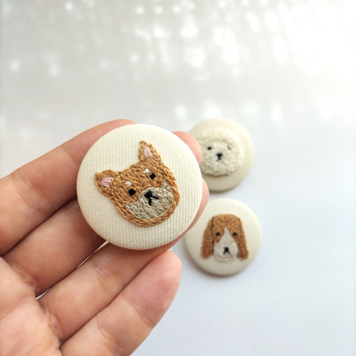 犬ブローチ 犬ヘアゴム 刺繍 犬モチーフ 柴犬 ビションフリーゼ