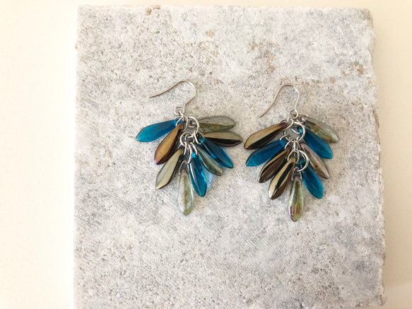 【No.240】新月の夜の記憶　サージカルステンレス使用　イヤリングにも対応　ピアス　チェコビーズ　夏 2枚目の画像