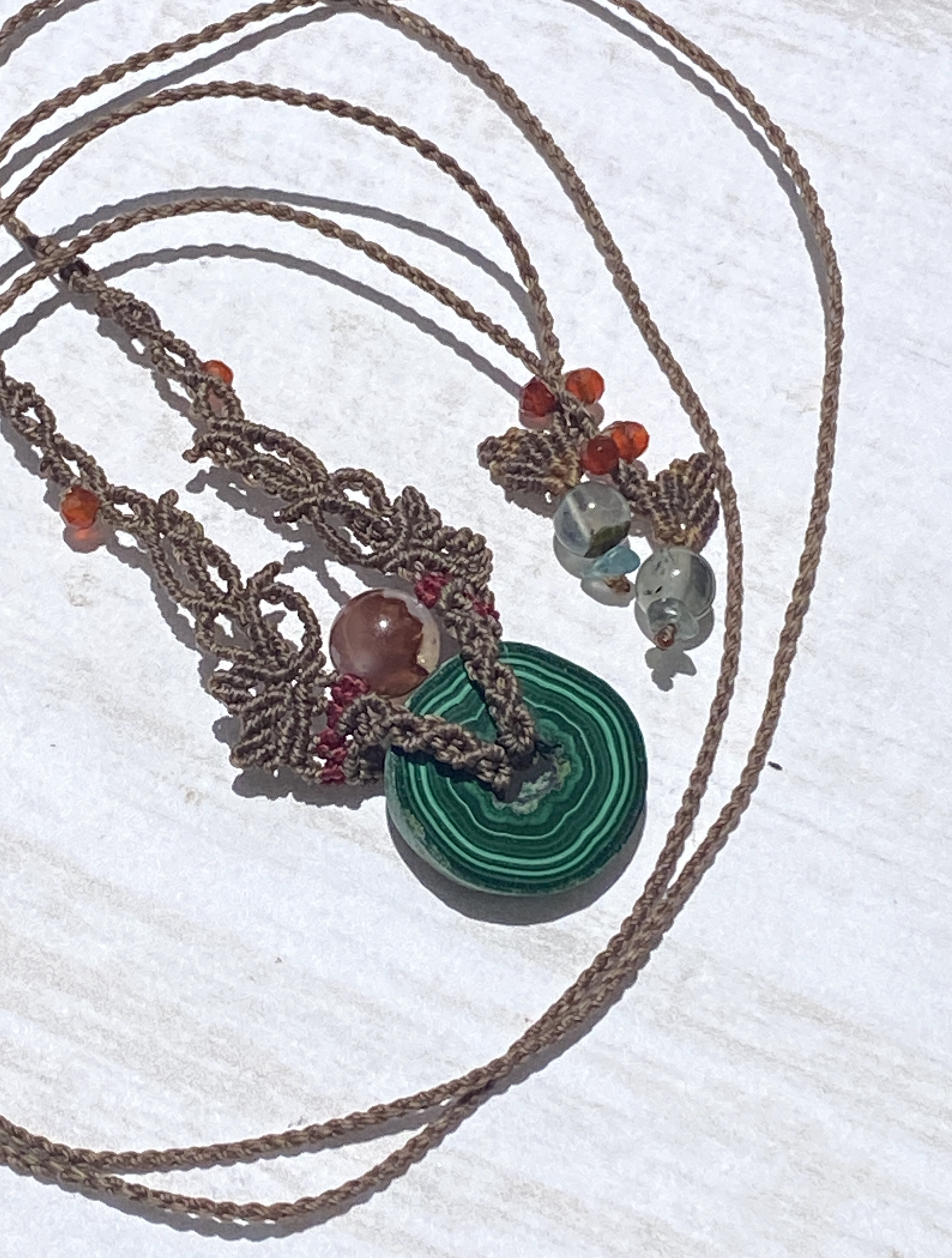 レア鉱物×レア鉱物 スタラクタイト・マラカイト&シナバーinクォーツ ペンダントネックレス 天然石 天然色