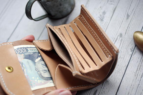 本革縦お札を折らないカードミニ財布（受注制作） 