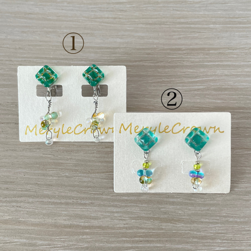 切子風】エメラルドグリーン/グリーン/緑/チェコビーズ/ゆらゆら/綺麗  