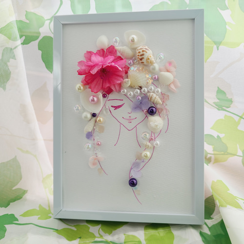 優しいひと〉女の子＊手描き＊貝殻アート ＊パール・ドライフラワー