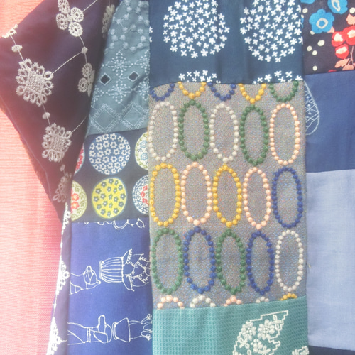 ◇sale◇ 【ミナペルホネン】北欧パッチワーク 半袖ワンピース navy
