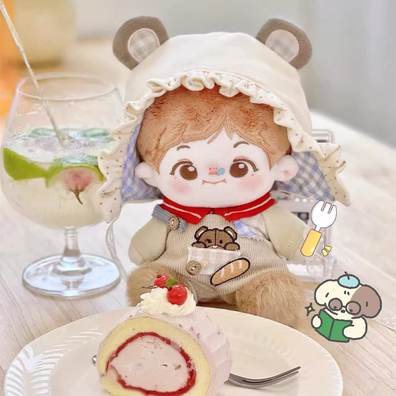 20cm着せ替えぬいぐるみ服 パン熊セット 熊耳付き 着せ替え人形 ぬいぐるみ ぬい服 綿人形服 動物 パン柄