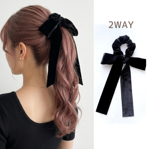 ベロアリボン 2WAY シュシュ ヘアリボン ブライダル ロングリボン
