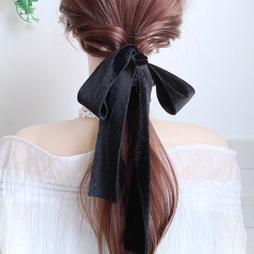 ベロアリボン 2WAY シュシュ ヘアリボン ブライダル ロングリボン